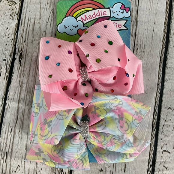 Maddie & Sophie XL Hairbows XLarge Paint Spatter Denim Look Cheer Bows Dazzles - Picture 2 of 4